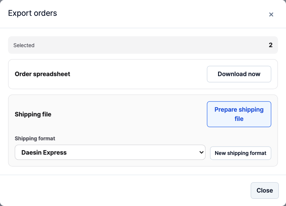 Select the Daesin shipping format