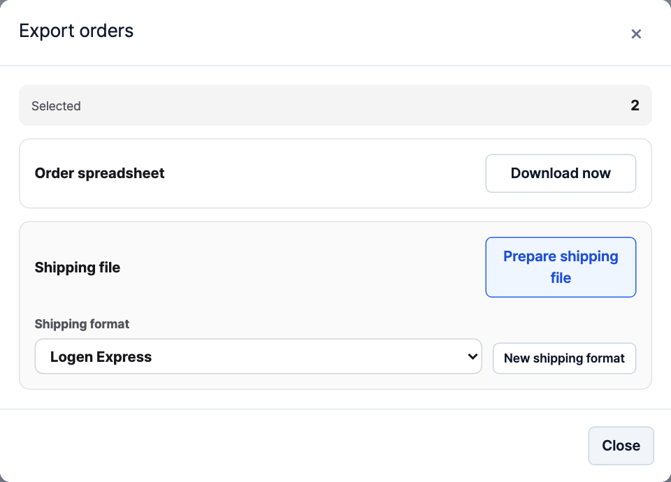 Select the Logen shipping format
