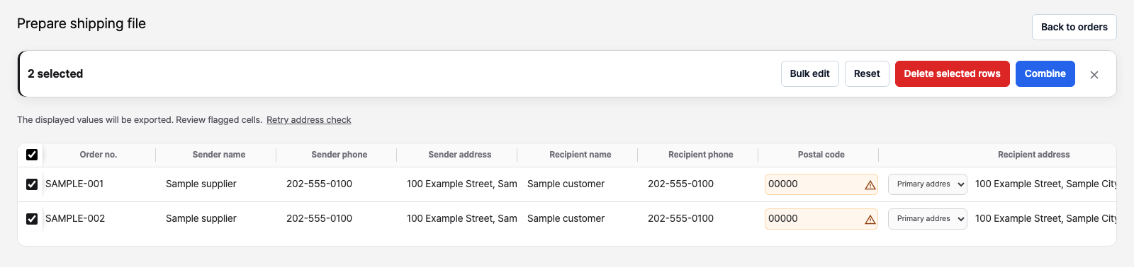Shipping file preparation