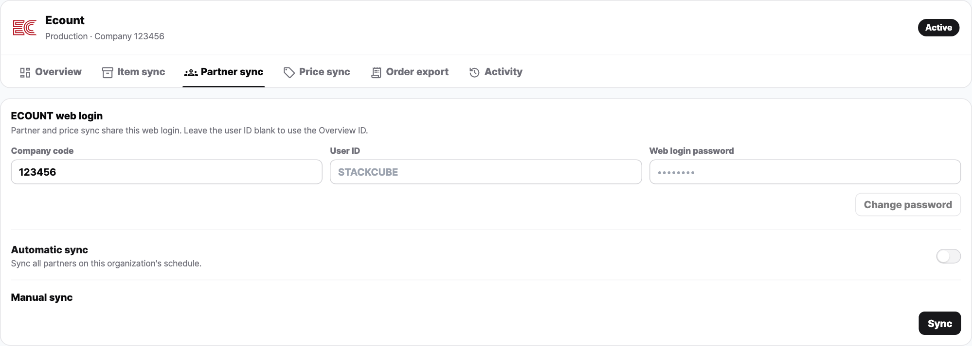 Ecount customer sync settings